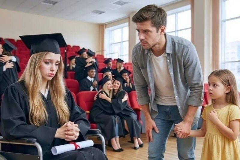 Die gelähmte Tochter des CEO saß allein bei ihrem Abschluss – bis ein einzelner Vater auf sie zukam…
