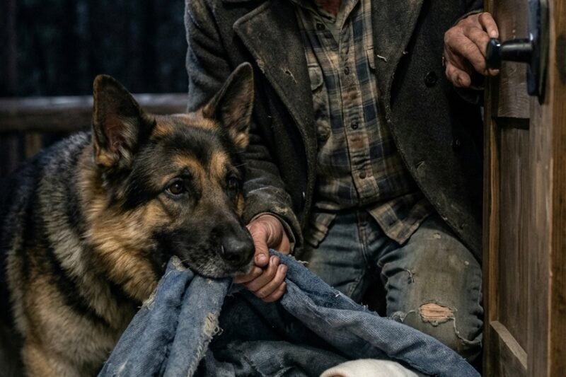 Der ehemalige Veteran der Spezialeinsätze dachte, das Kratzen an seiner Hüttentür sei nur ein weiterer Trick des Winterwinds – doch als er sie öffnete, stand ein schneebedeckter Deutscher Schäferhund da und bewachte etwas, das sein Herz zum Stillstand brachte