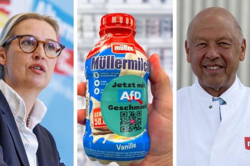 Würzburg: Aktivisten bekleben Müller-Produkte wegen Weidel-Kontakten mit Aufklebern – Protest auch in Augsburg